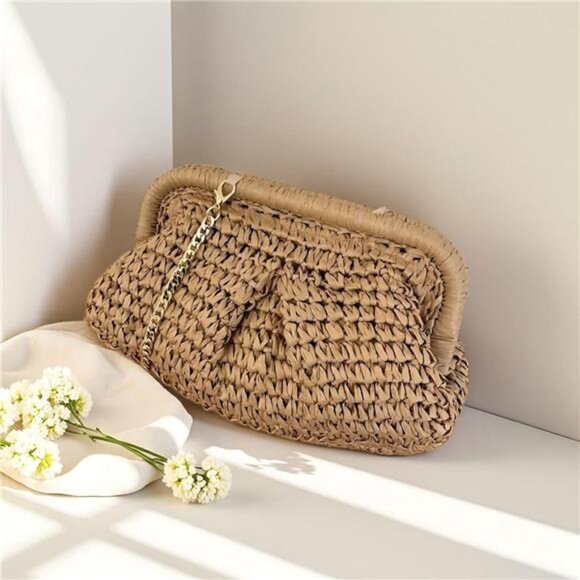 Straw Purse for Women, Beach Bag Summer Woven Clutch Purses, Cloud Crossbody - Picture 3 of 7